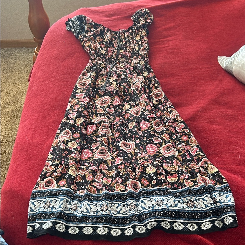 Floral Black and Pink Women's Dress
